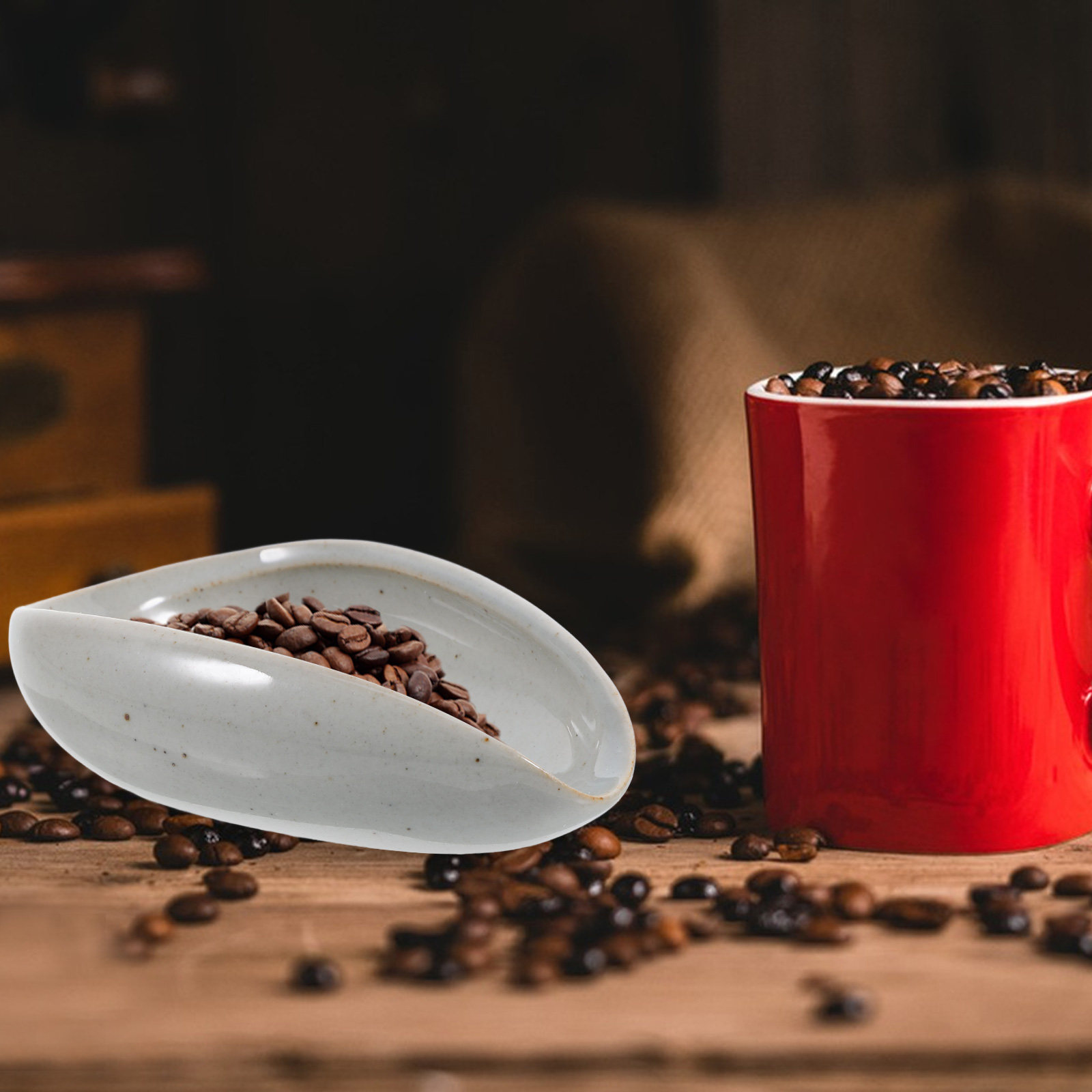 Coffee Tea Bean Leaf - セラミック製コーヒー豆計量トレイ 多機能計量カップ エスプレッソ粉 茶葉用 精密計測 キッチンバー用