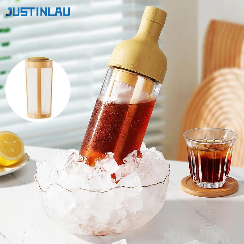 Coffee Tea Pots - JUSTINLAU 1L コールドブリューコーヒーピッチャー フルーツティー醸造ケトル フィルタースクリーン付き 高ホウケイ酸ガラスコーヒーポット