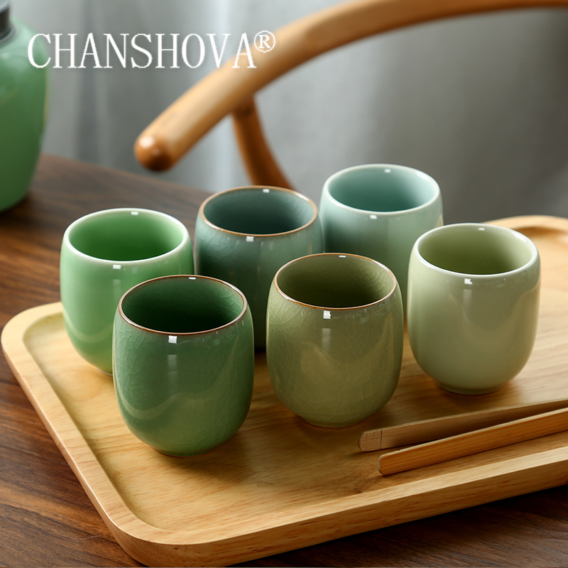 Coffee Tea In Chinese - Chanshova-磁器ティーカップセット、伝統的な中国風、青磁クラックルセラミックティーカップ、小さなコーヒーカップ、150ml、h284