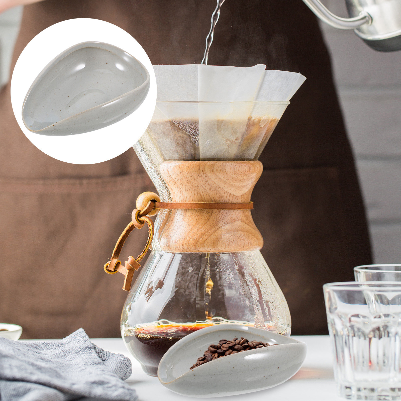 Coffee Tea Bean Leaf - セラミック製コーヒー豆トレイ 多機能計量カップ 計量スプーン 計量ソーサーホルダー コーヒー豆 茶葉