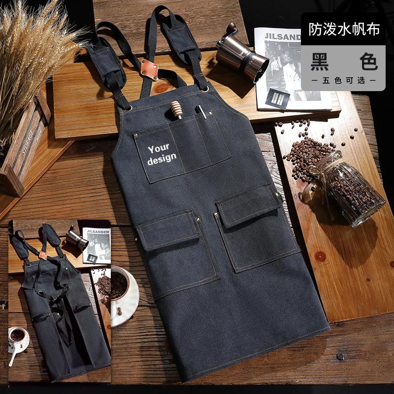 Coffee Tea Logo - ハイエンドコーヒーショップ用のカスタマイズされたロゴ入りエプロン、ミルクティーバーテンダー用防水作業服エプロン、男性と女性向けに印刷されています