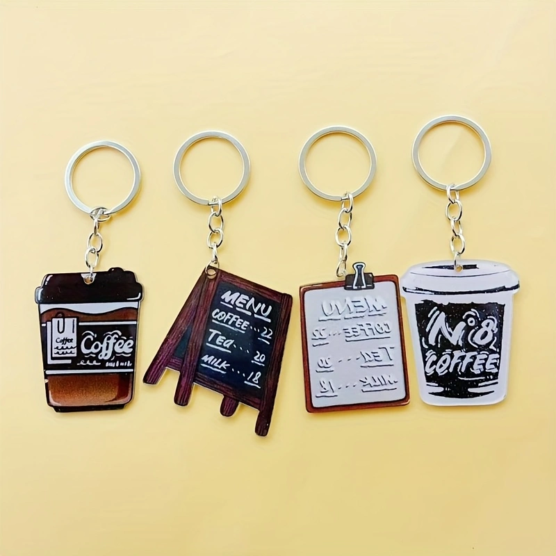 Coffee & Tea Restaurant - 8個入りアクリル製コーヒーカップキーホルダー、女性向けノベルティパーティーギフトに最適