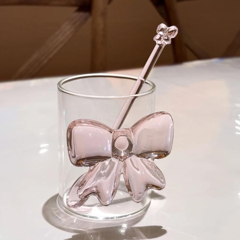 ピンクのリボンが付いたガラス製コーヒースプーン、耐熱性のある - Tea Coffee Utensils のレビューと価格