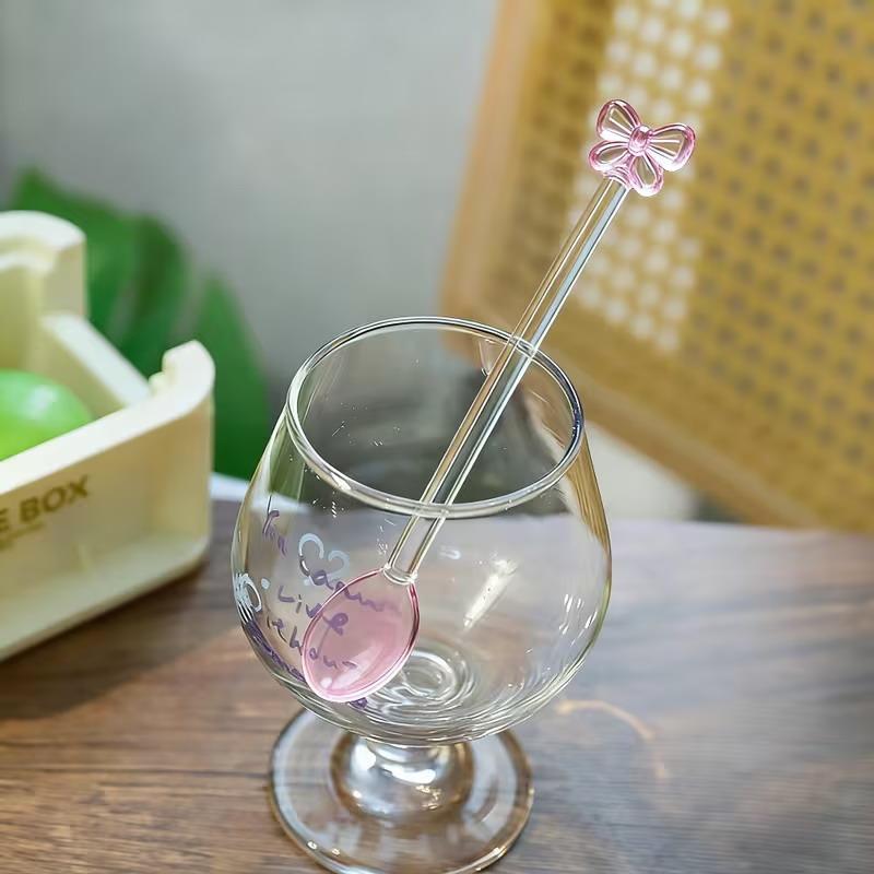 ピンクのリボンが付いたガラス製コーヒースプーン、耐熱性のある - Tea Coffee Utensils のレビューと価格