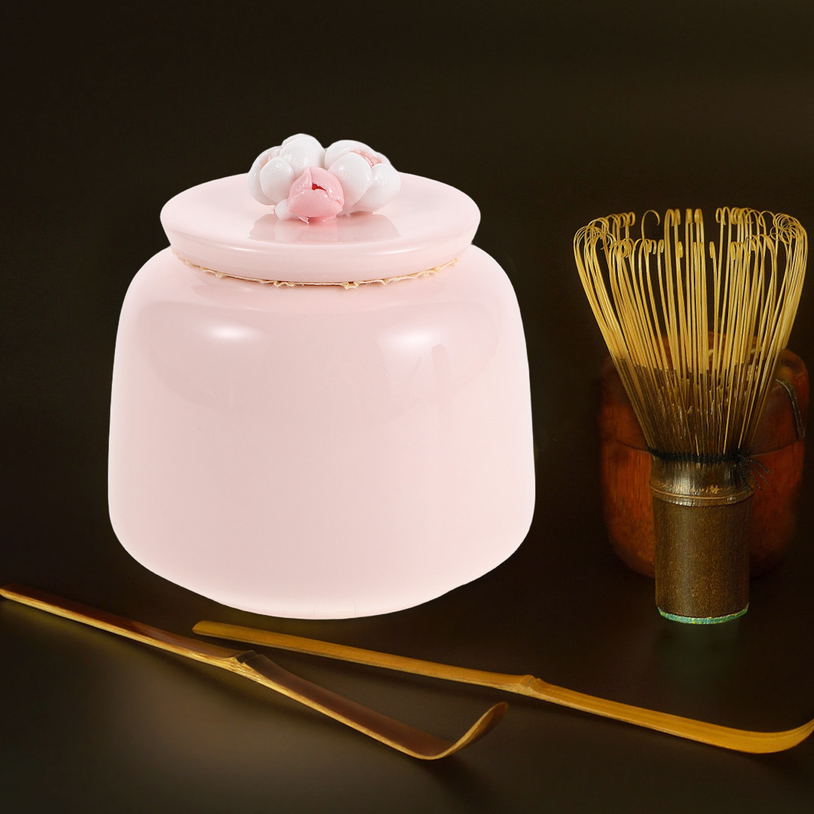 陶器製茶筒 ピンクの磁器製食品保存容器 密閉キッチンキャニス - Coffee Tea Bean Leaf のレビューと価格