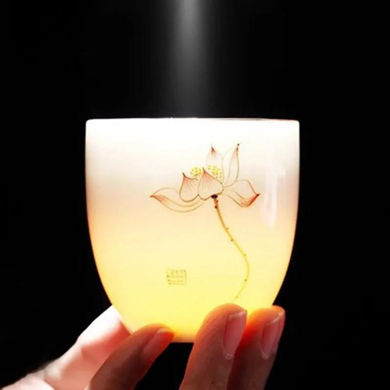 1PC 手描きセラミックティーカップカンフー白磁オーナーシン - Tea Coffee Utensils のレビューと価格