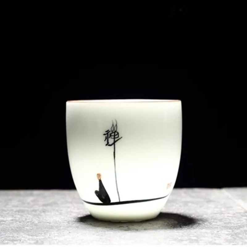 1PC 手描きセラミックティーカップカンフー白磁オーナーシン - Tea Coffee Utensils のレビューと価格