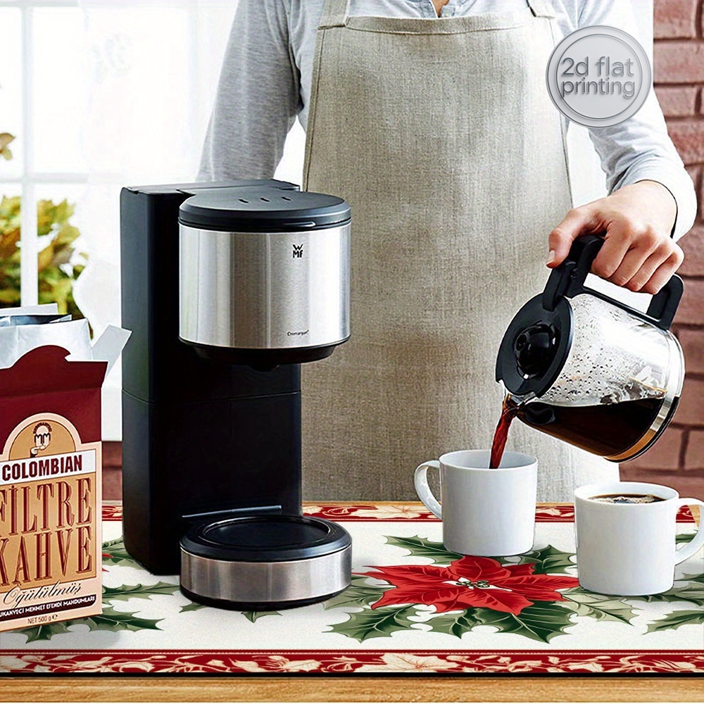 1pc クリスマスポインセチアホリー吸収マット、キッチン乾燥 - Tea Coffee Utensils のレビューと価格