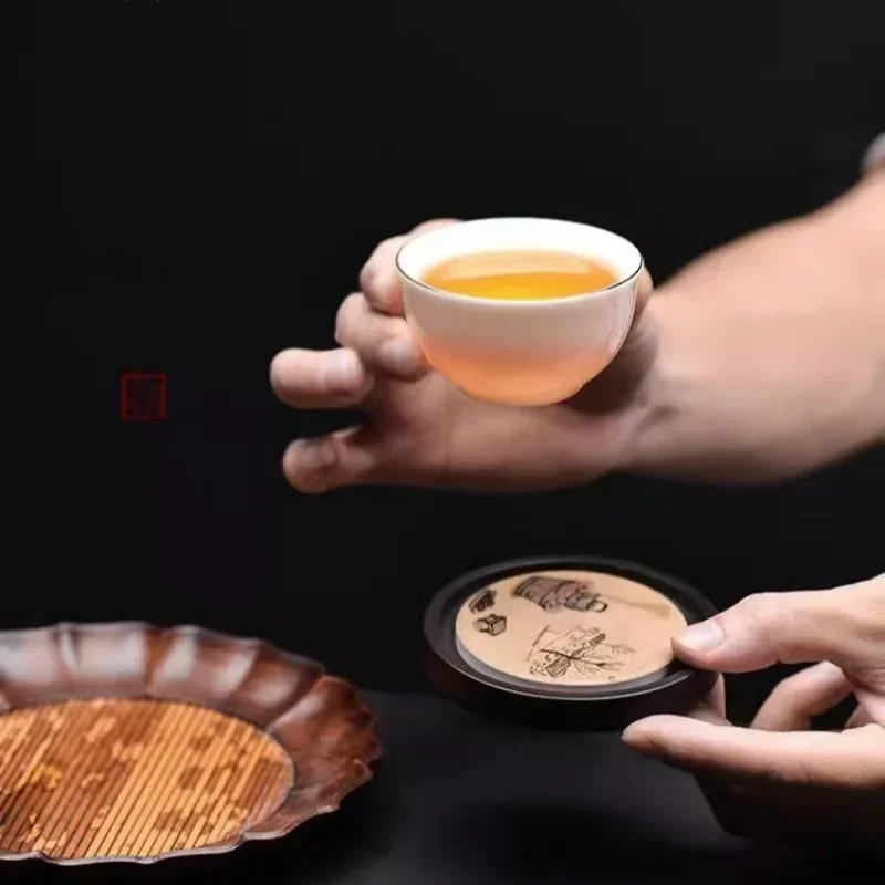 丸い木製カップマット耐熱コースター中国風クリエイティブカンフ - Coffee Tea In Chinese のレビューと価格