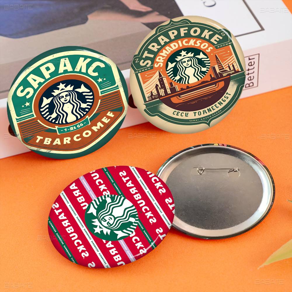クールなS-Starbucksロゴ入りブリキピンバッジ、カス - Coffee Tea Logo のレビューと価格