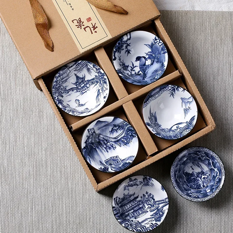 6 個中国家庭用茶器青と白の磁器ティーセット手描きカッププー - Coffee Tea In Chinese のレビューと価格