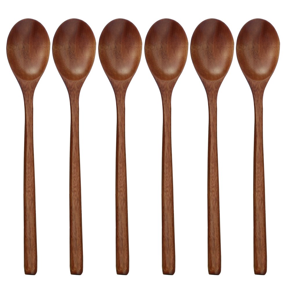 6 個木製スプーン食器キッチン調理器具ツールスープティースプ - Tea Coffee Utensils のレビューと価格