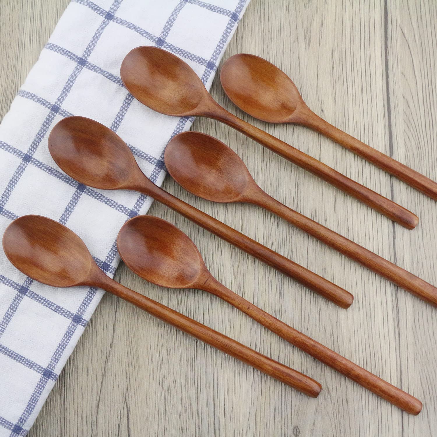 6 個木製スプーン食器キッチン調理器具ツールスープティースプ - Tea Coffee Utensils のレビューと価格