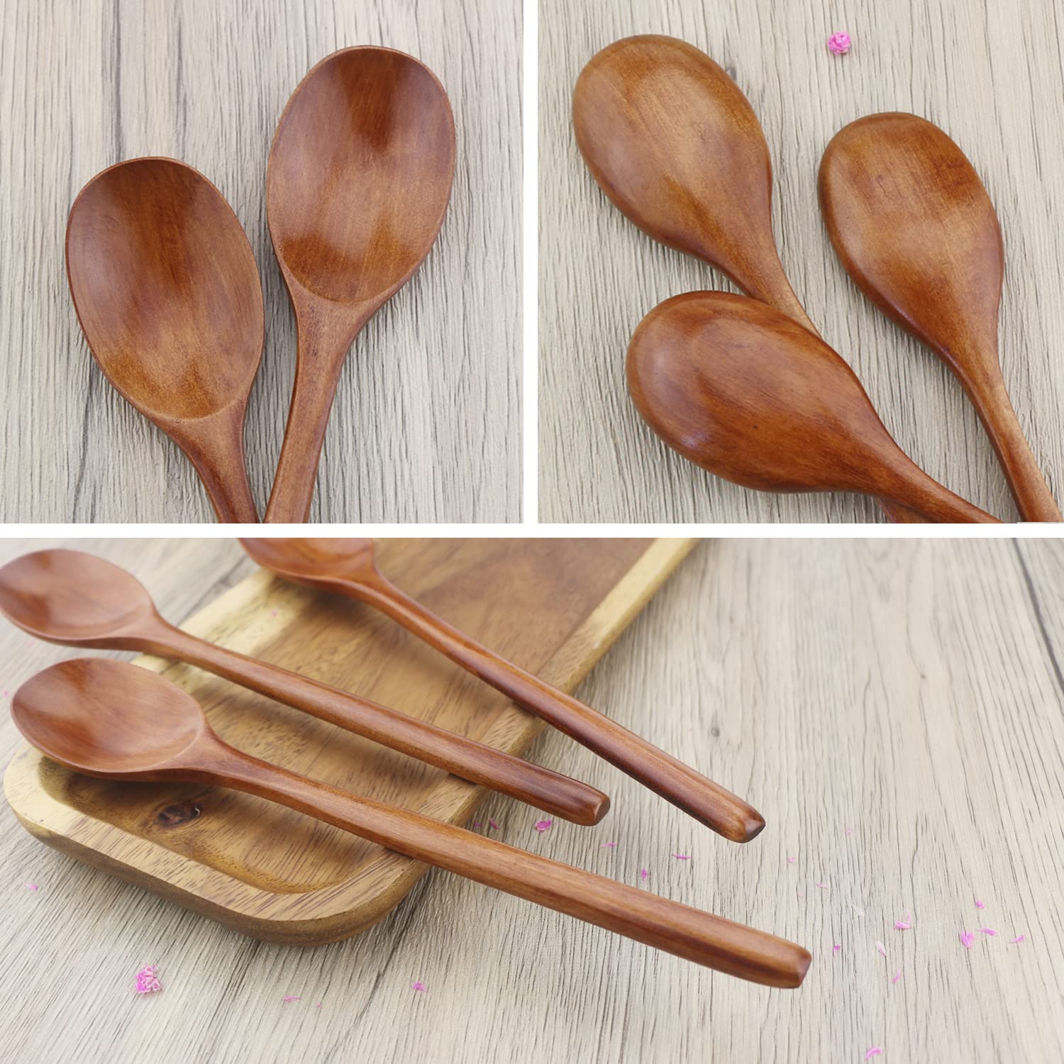 6 個木製スプーン食器キッチン調理器具ツールスープティースプ - Tea Coffee Utensils のレビューと価格