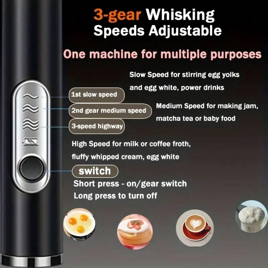 1パック入りハンドヘルド電動ミキサー、卵ビーター、ミルク泡立 - Coffee Tea Milk のレビューと価格