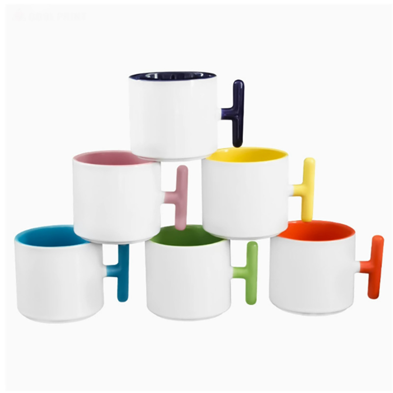 2個セット クリエイティブT字型ハンドル セラミックマグカッ - Coffee Tea Logo のレビューと価格