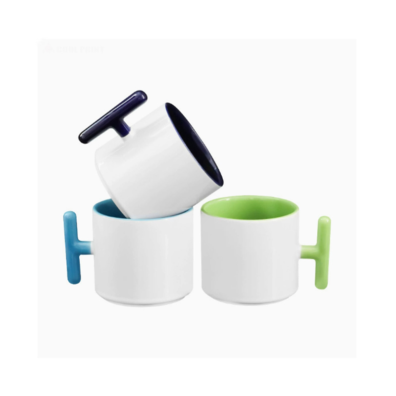 2個セット クリエイティブT字型ハンドル セラミックマグカッ - Coffee Tea Logo のレビューと価格