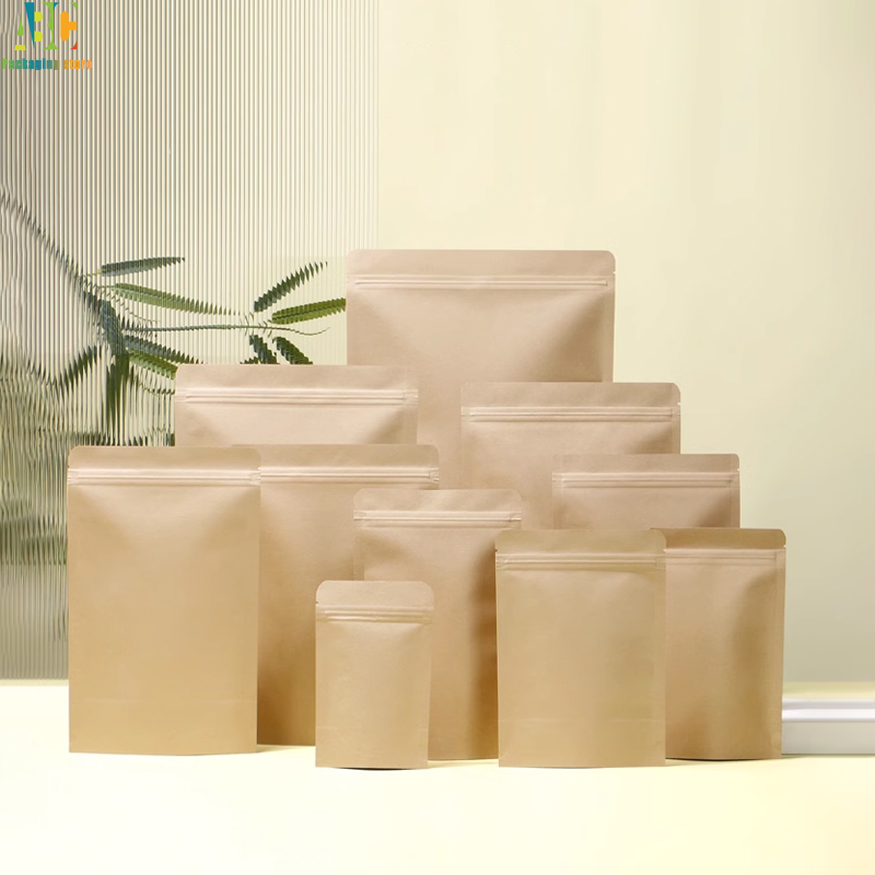 印刷クラフト紙ジッパーバッグ、再利用可能な自己密封式キャンデ - Coffee Tea Logo のレビューと価格