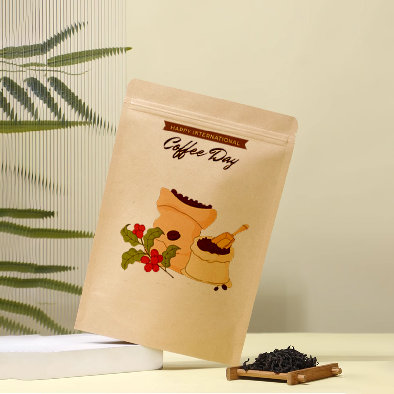 印刷クラフト紙ジッパーバッグ、再利用可能な自己密封式キャンデ - Coffee Tea Logo のレビューと価格