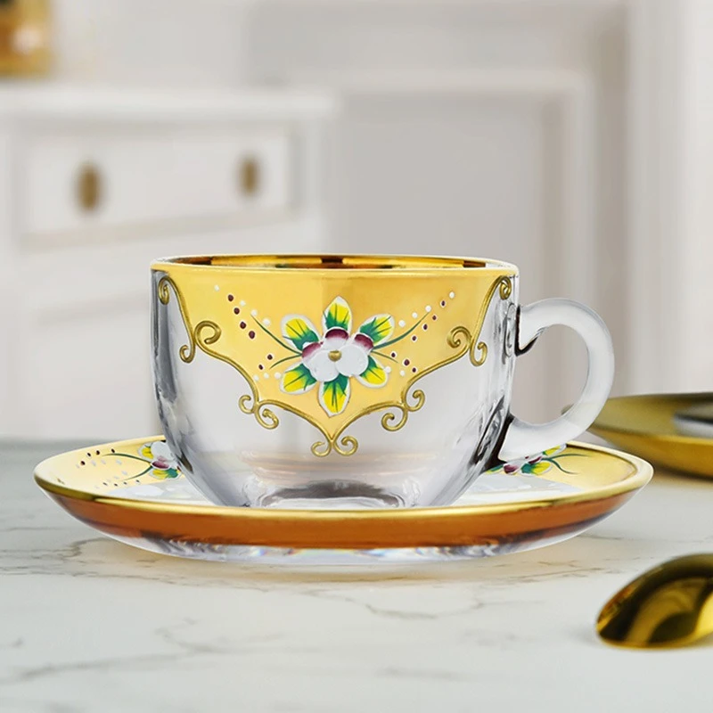 1pc 北欧スタイルライト高級エナメルフラワーコーヒーカップ - Tea Coffee Utensils のレビューと価格