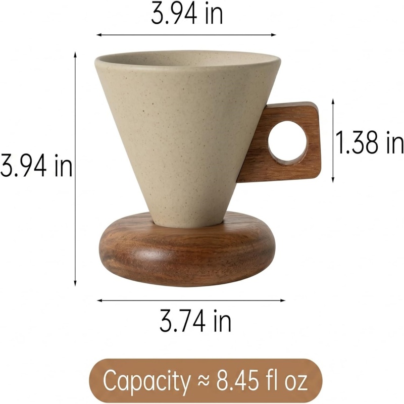 レトロコーヒーカップ 耐熱円錐形セラミックコーヒーカップ 木 - Tea Coffee Utensils のレビューと価格